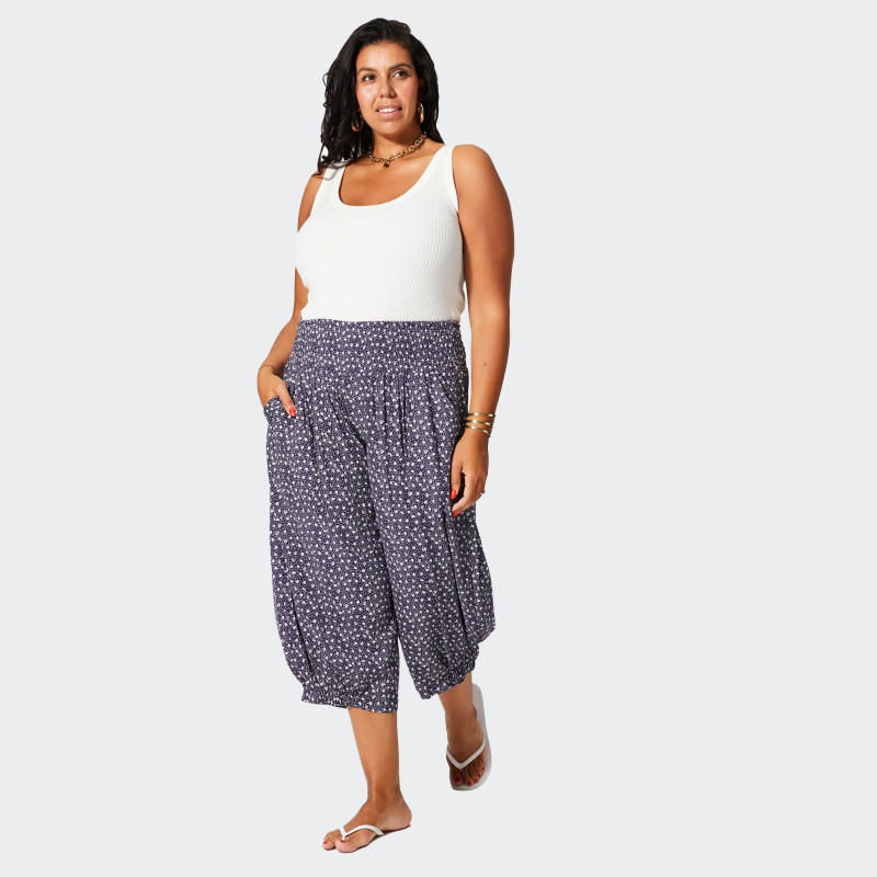 Pantalon Marine à Motifs Blancs Grande Taille Femme | Envy de Live