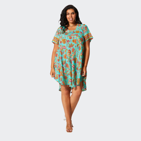 Robe Turquoise Fleurs Oranges | Envy de Live