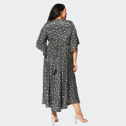 Robe Col V Noire et Blanche Motifs Floraux Grande Taille | EnvydeLive